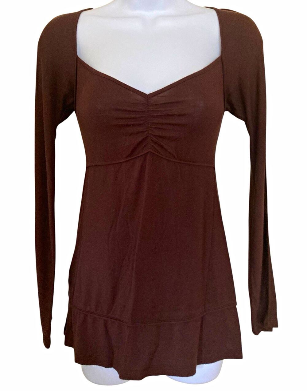 Vintage Y2K BCBG Girl Brown long Sleeve Ballet Babydoll Ruched fitted Top XS/S